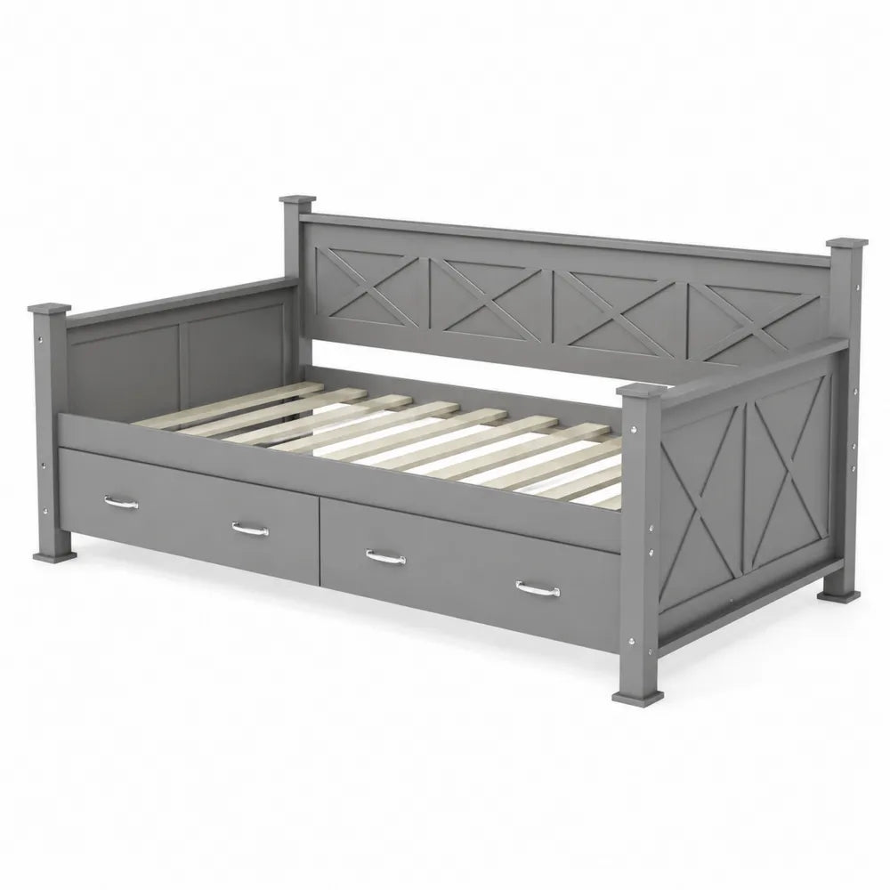 Letto singolo con cassetti in legno 200x90 cm