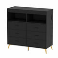 Cassettiera in Legno Nero con Gambe in Metallo Dorato