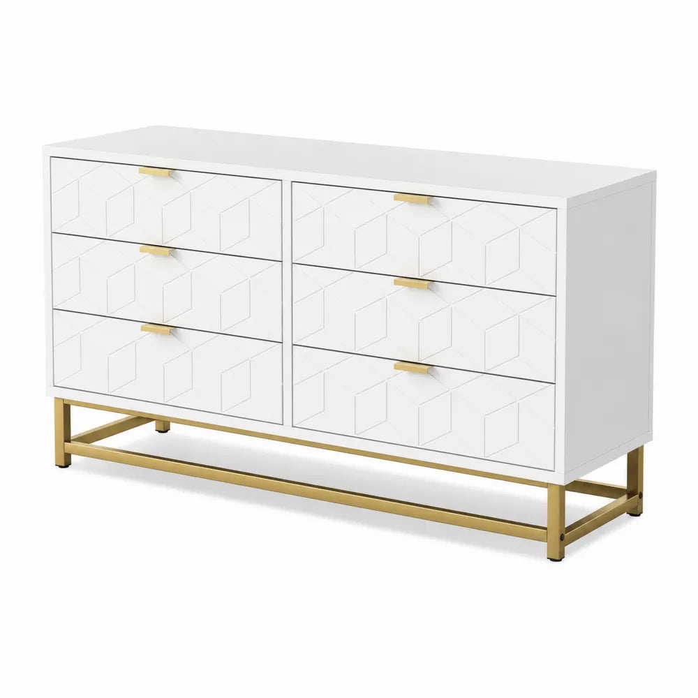 Cassettiera in legno MDF con 6 cassetti e base in metallo
