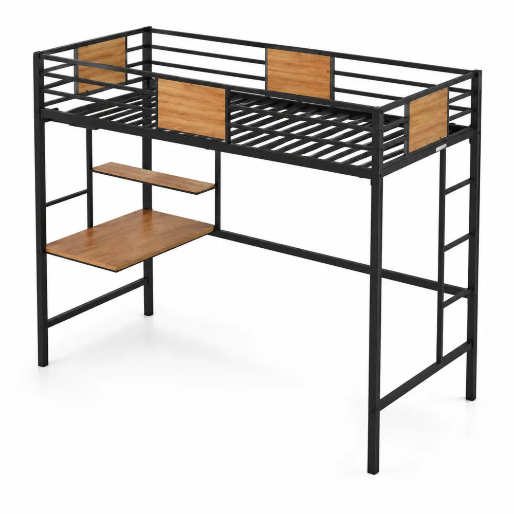 Letto a soppalco metallo e legno con scrivania integrata 204x96x180 cm