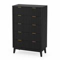 Cassettiera in Legno MDF Nera con 5 Cassetti e Maniglie Dorate
