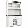Credenza con Vetrina in Legno Bianco e Nero con Ripiani
