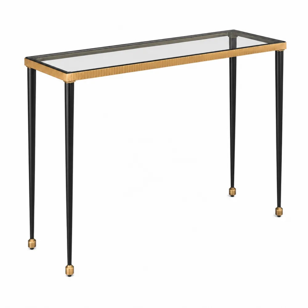 Consolle Rettangolare in Vetro Temperato e Metallo Nero/Ottone