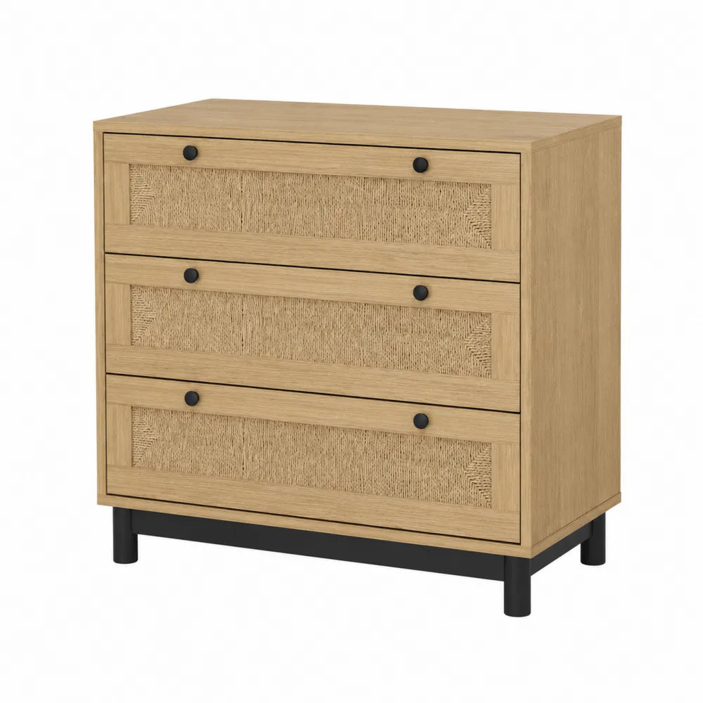 Cassettiera in Legno e Rattan con 3 Cassetti Naturale