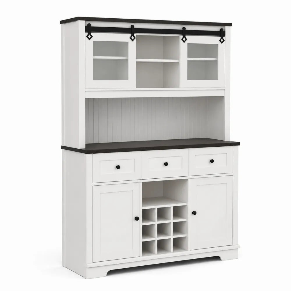 Credenza in legno MDF con ante in vetro e portabottiglie