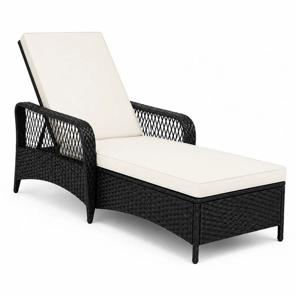 Lettino prendisole in Polirattan con Cuscino Bianco
