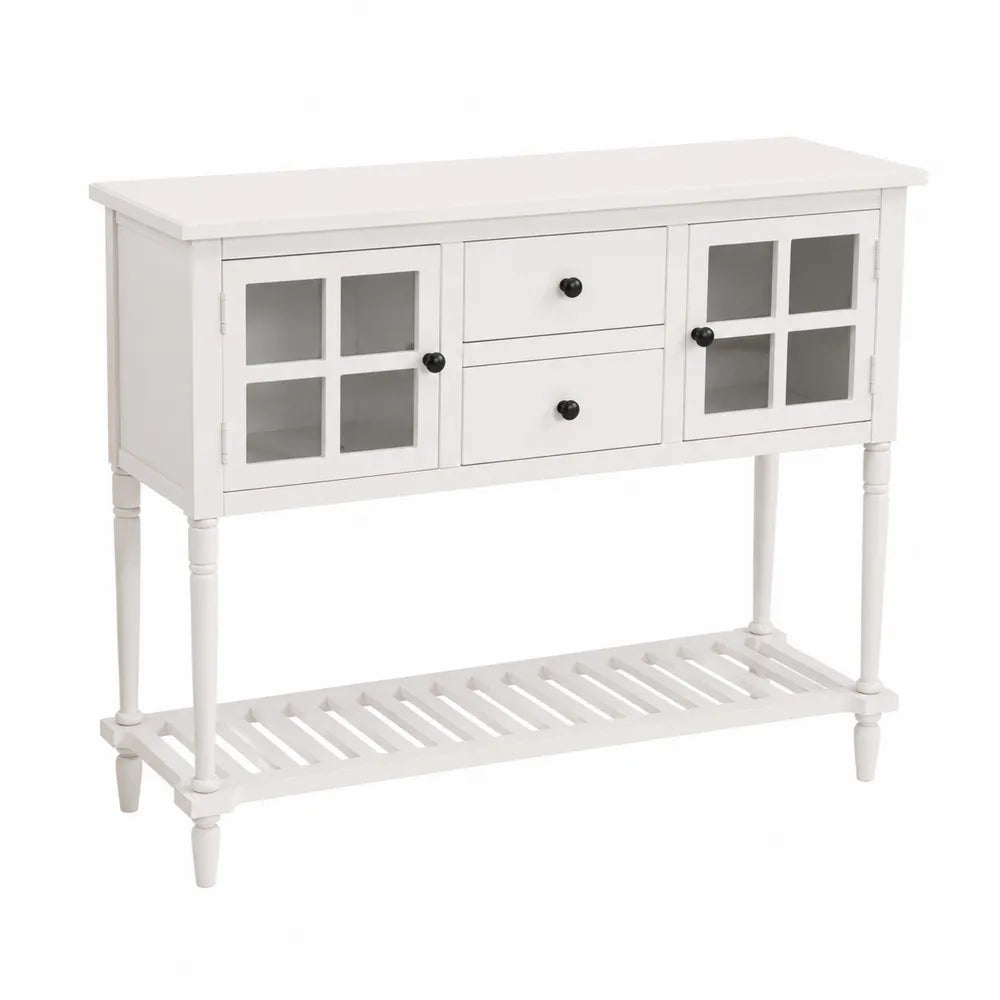 Credenza in legno MDF con ante in vetro temperato bianca 120x35x90 cm