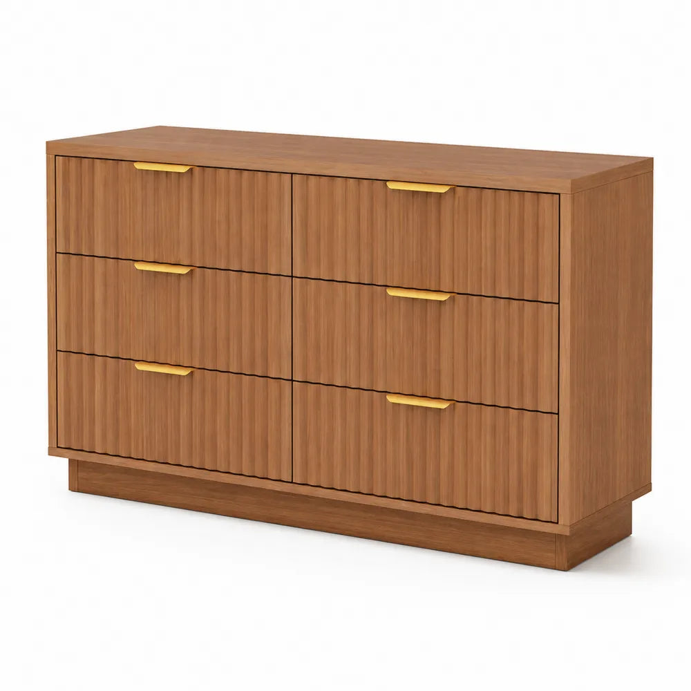 Cassettiera in legno a 6 cassetti con maniglie dorate