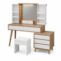Set cassettiera e toletta con specchio legno e bianco 120x40x75 cm